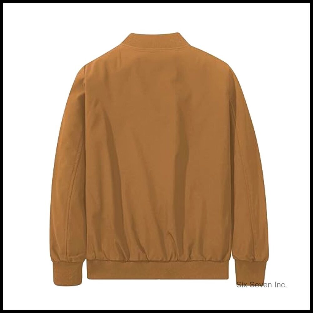 Lightweight Bomber Jacket Classic Casual Windbreaker Ribbed Trim Full Zip - Picture 3 of 6